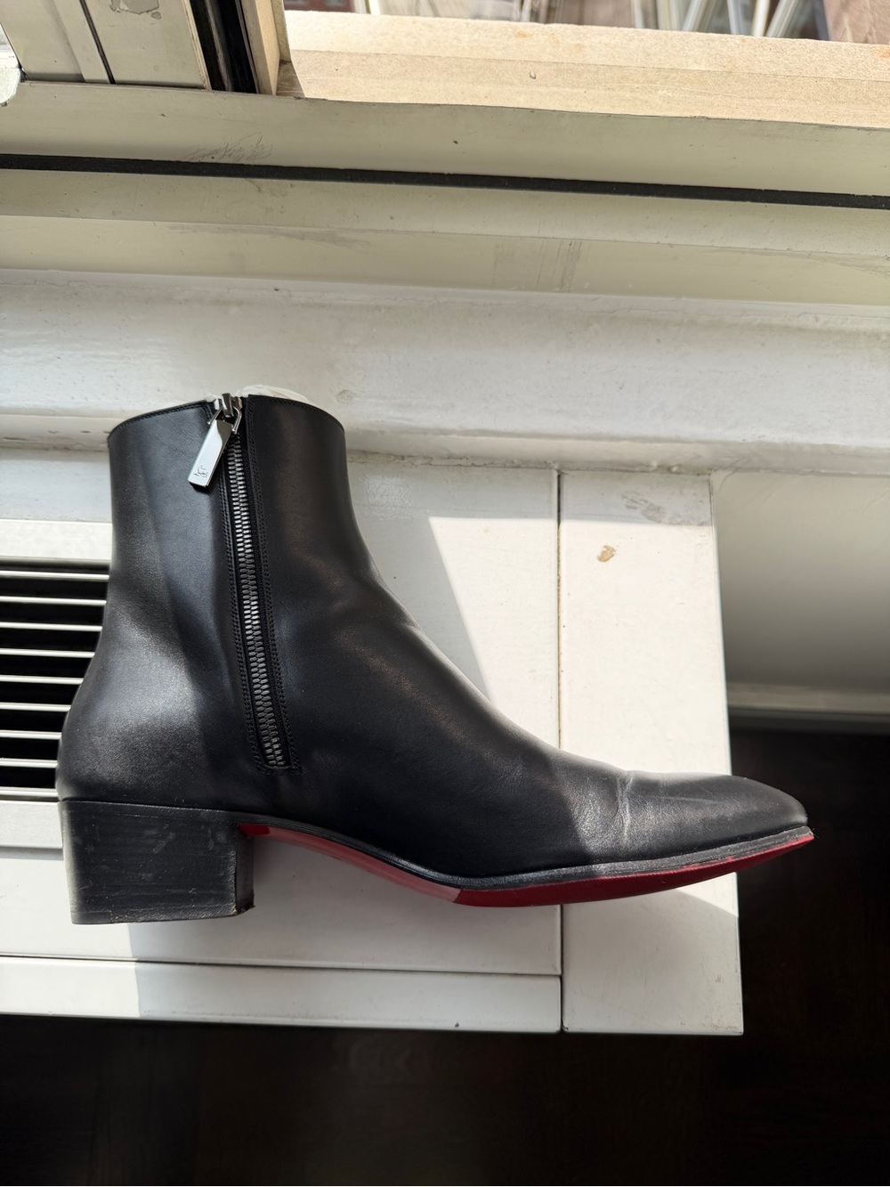 Christian Louboutin Black Leather Ankle Boots with Side Zip - Picture 2 of 7